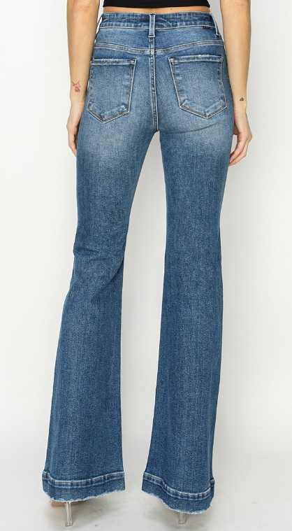 RISEN HIGH-RISE PATCHED POCKET FRONT FLARE JEANS