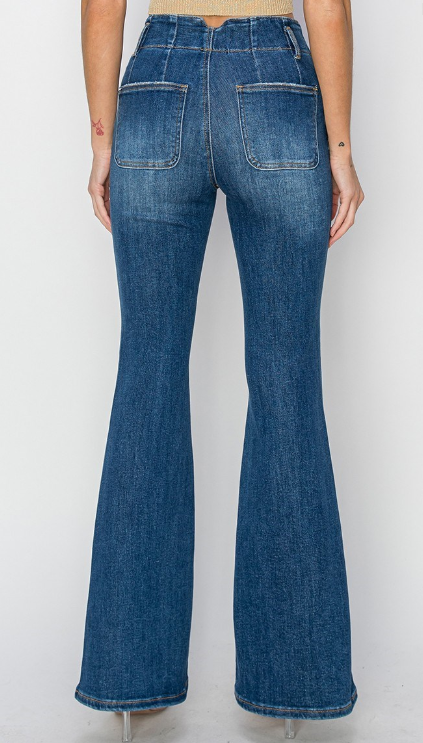 RISEN High-Rise Flare Double Button Jeans