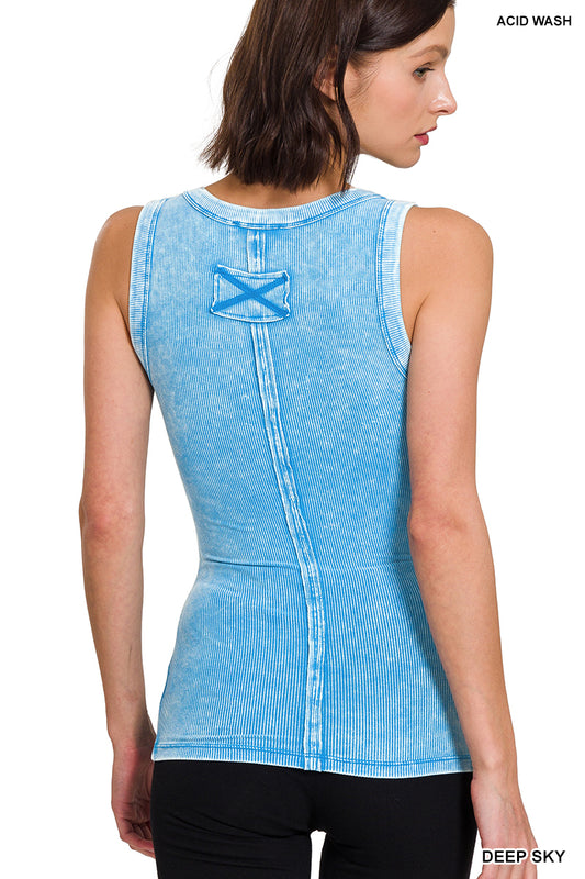 Acid Washed Scooped Neck Tank Top
