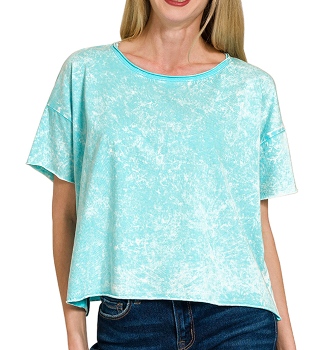 Acid Washed Round Neck Crop T-Shirt