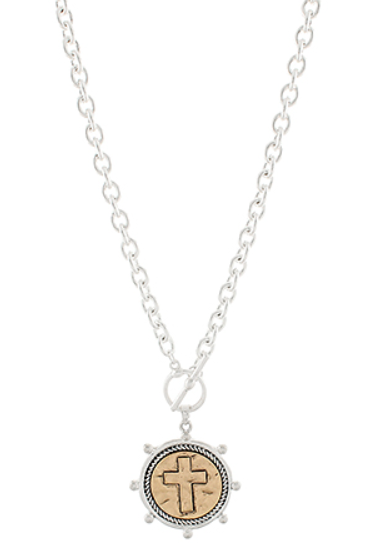Twotone Coin with Cross Necklace