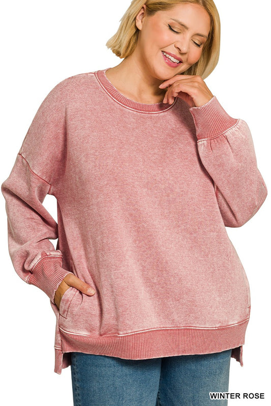Acid Wash Fleece Hi-low Hem Pullover