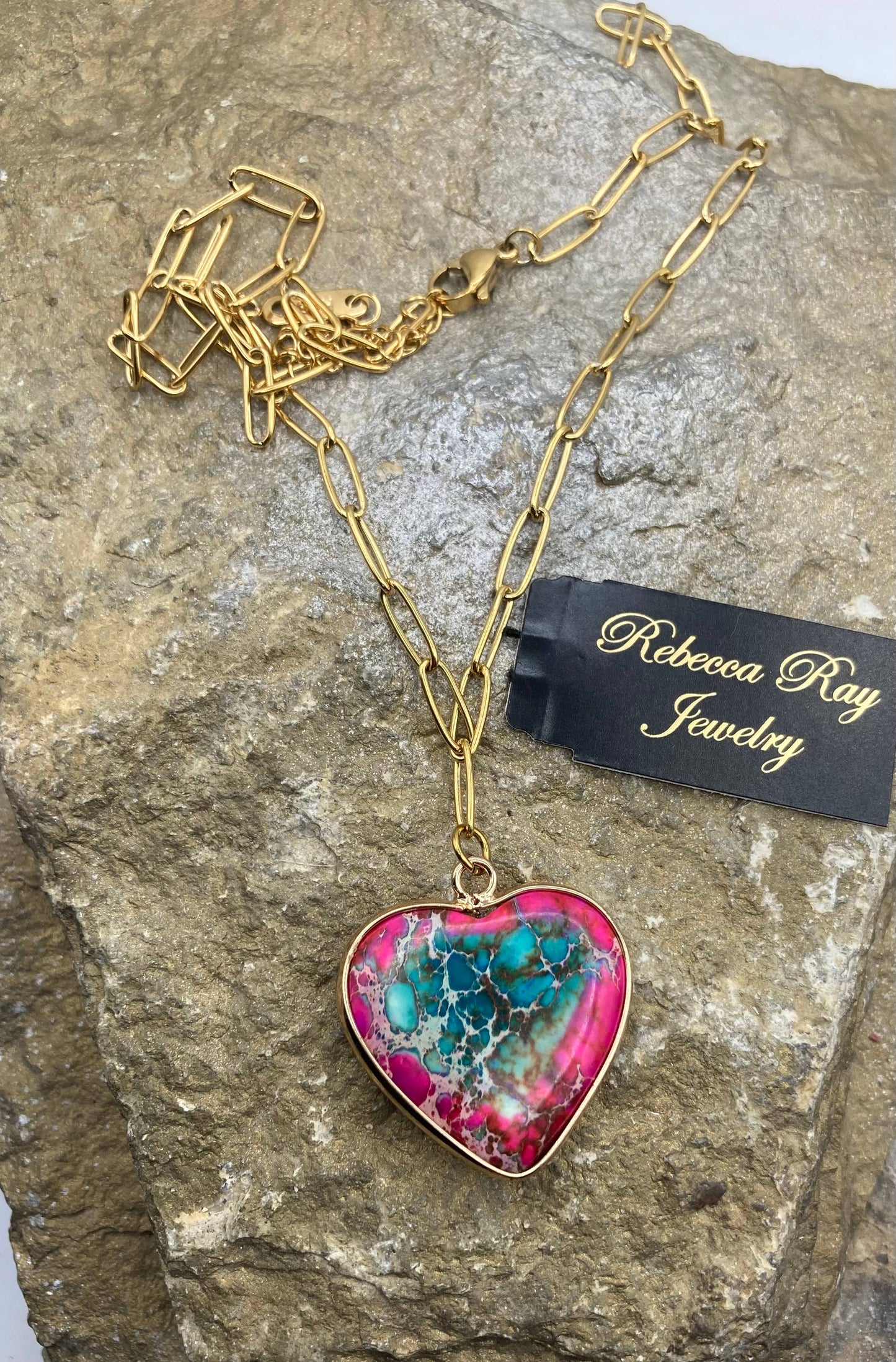 Multi colored Heart Charm Necklace