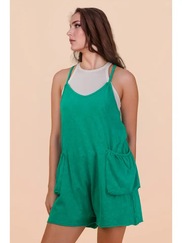 Mineral Washed Sleeveless Casual Knit Romper