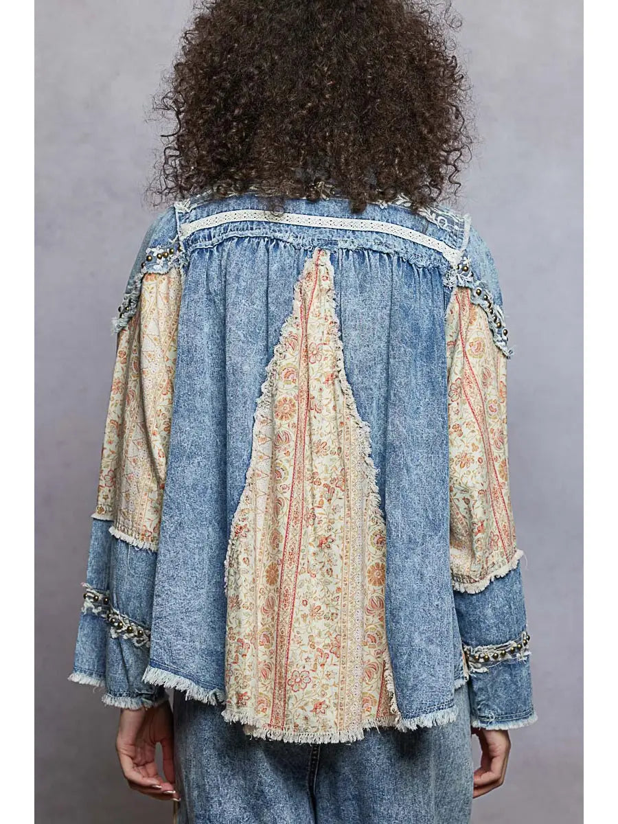 Contrast Denim Button Down Top