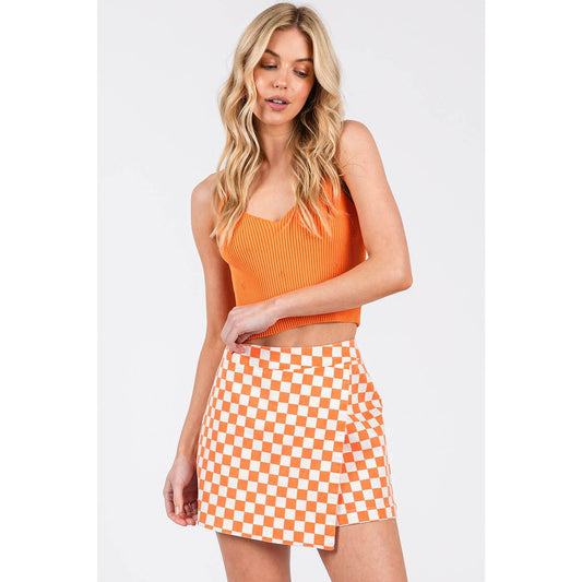 GAME DAY CHECKERED OVERLAY WRAP FRONT MINI SKORT