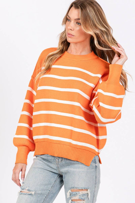 STRIPED ROUND NECK PULLOVER SWEATER