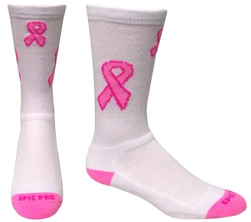 Breast Cancer White Pink Ribbon Socks