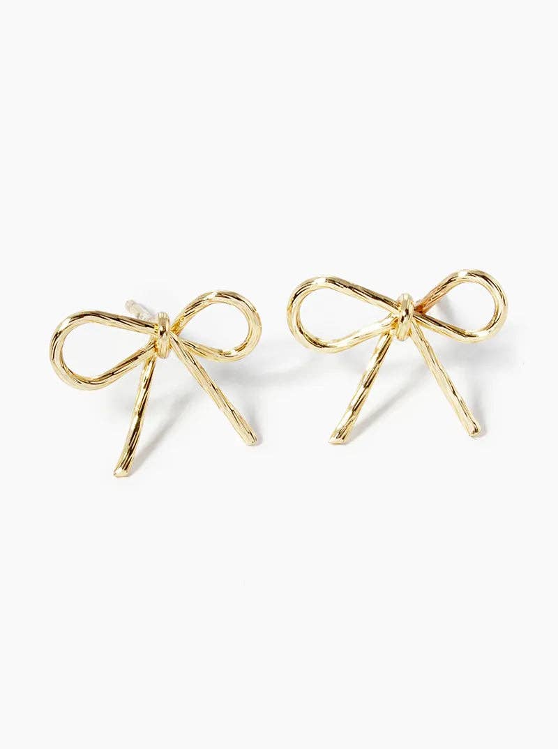 18K Gold Dipped Textured Wire Ribbon Bow Post Stud Earrings