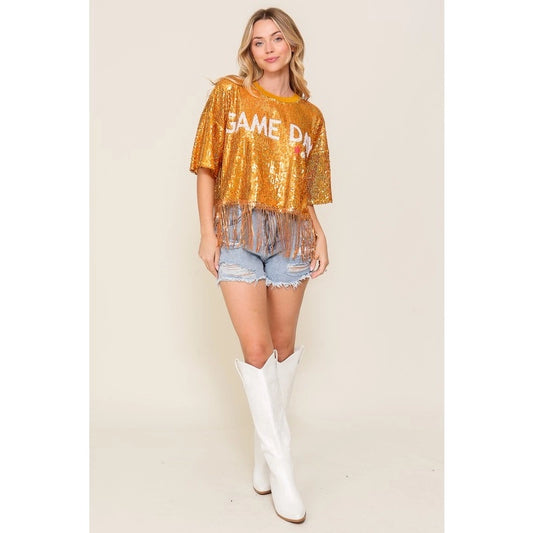 Game Day Fringe Sequin Top
