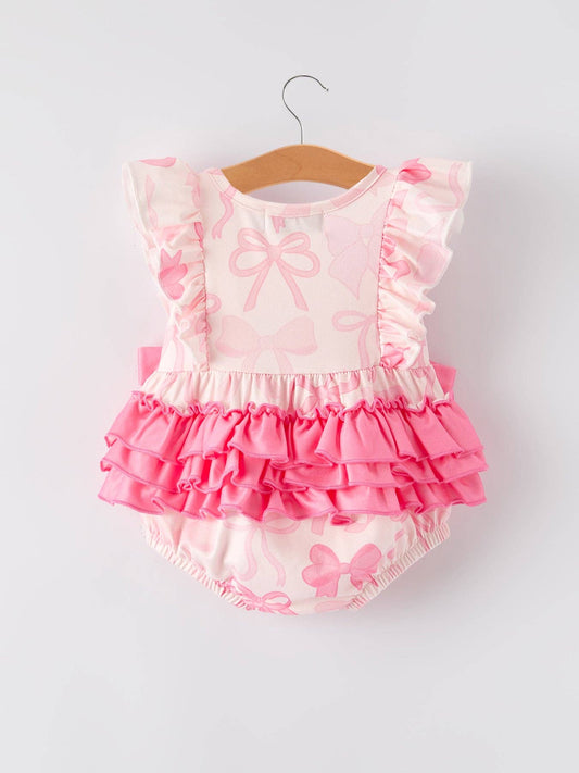 Girls Pink Bow Print Romper