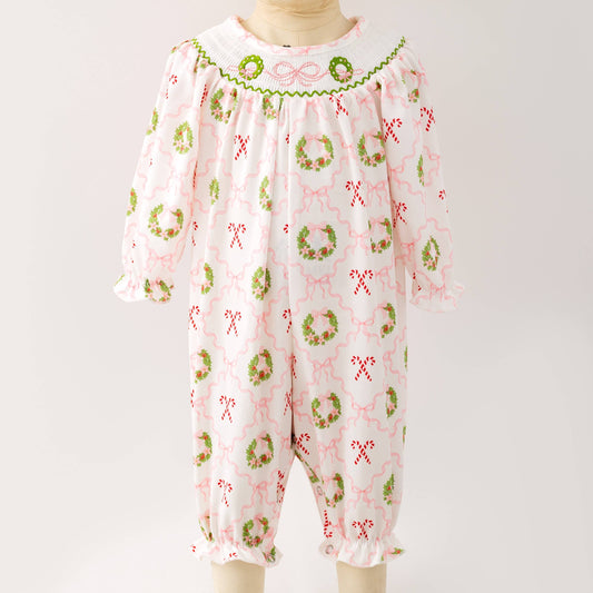 Coquette Wreath Smocked Baby Romper