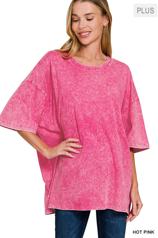 Plus size Washed Cotton Oversized Boyfriend Tee