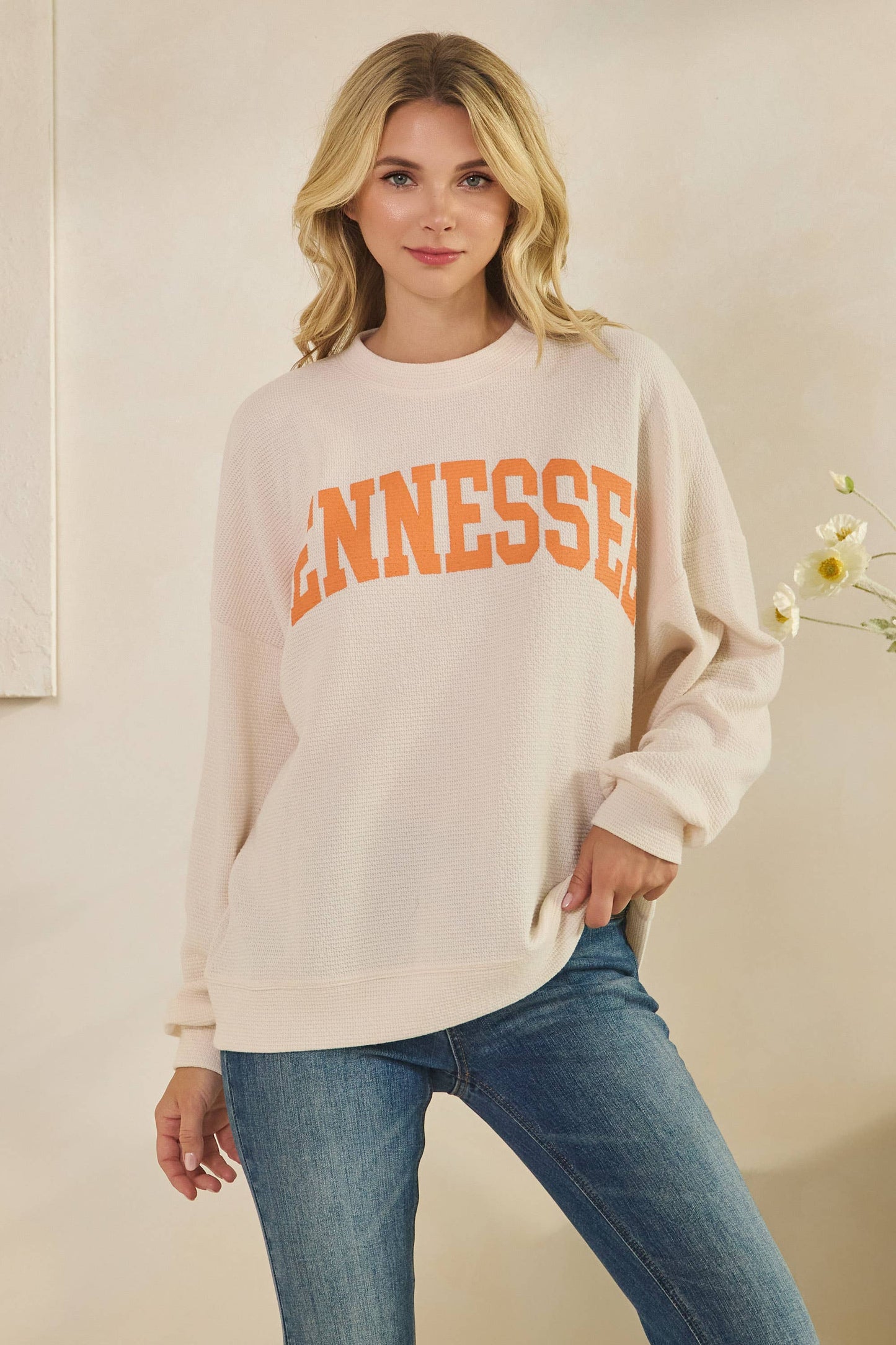 "TENNESSEE" CLOUDY KNIT LONG SLEEVE GRAPHIC TOP
