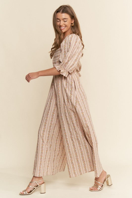 Stripe Floral Pattern Jumpsuit