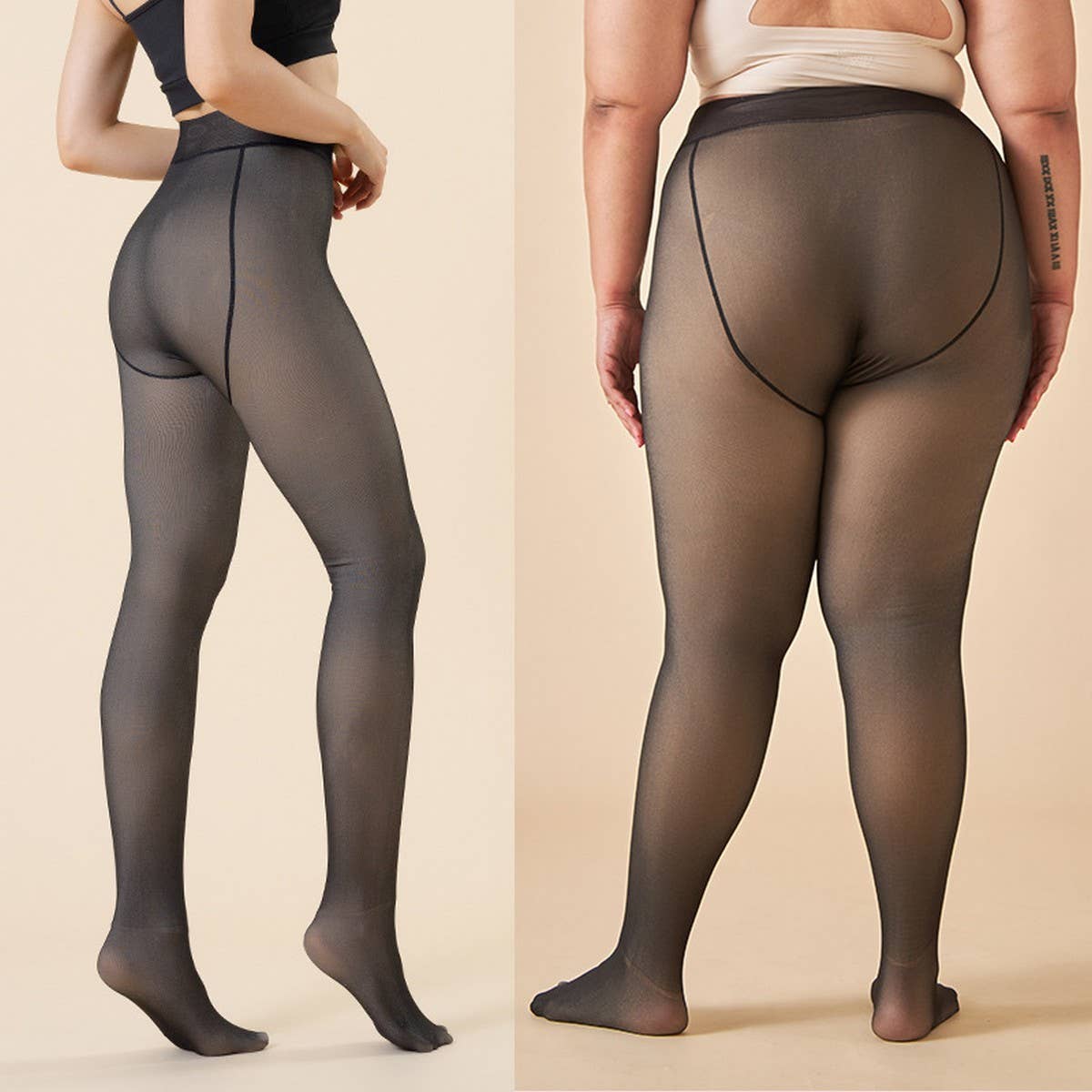 Fleece Sheer Look Tights – Gray Nude