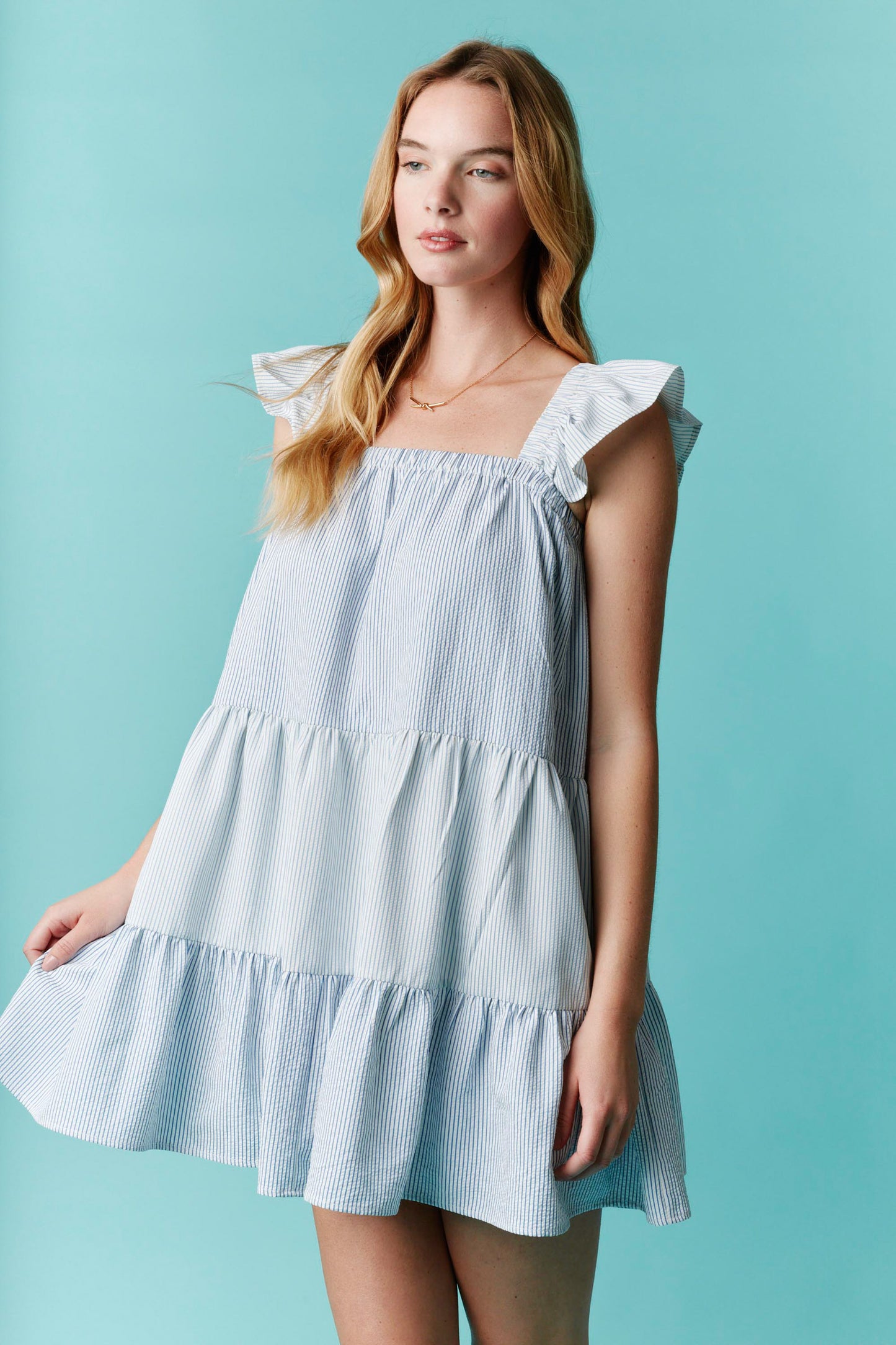 Striped Ruffle Detail Mini Dress