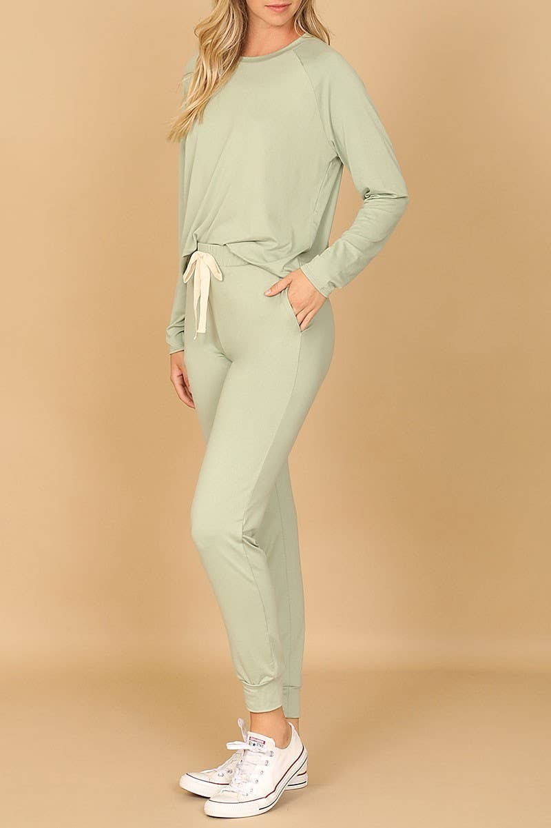 LONG SLEEVE TOP AND JOGGERS SET WITH SELF TIE