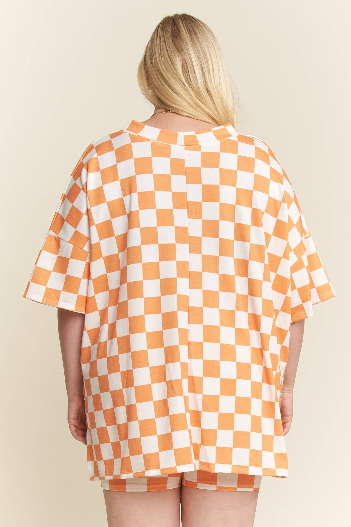 PLUS SIZE SHORT SLV V-NECK / SHORTS CHECKERBOARD SET