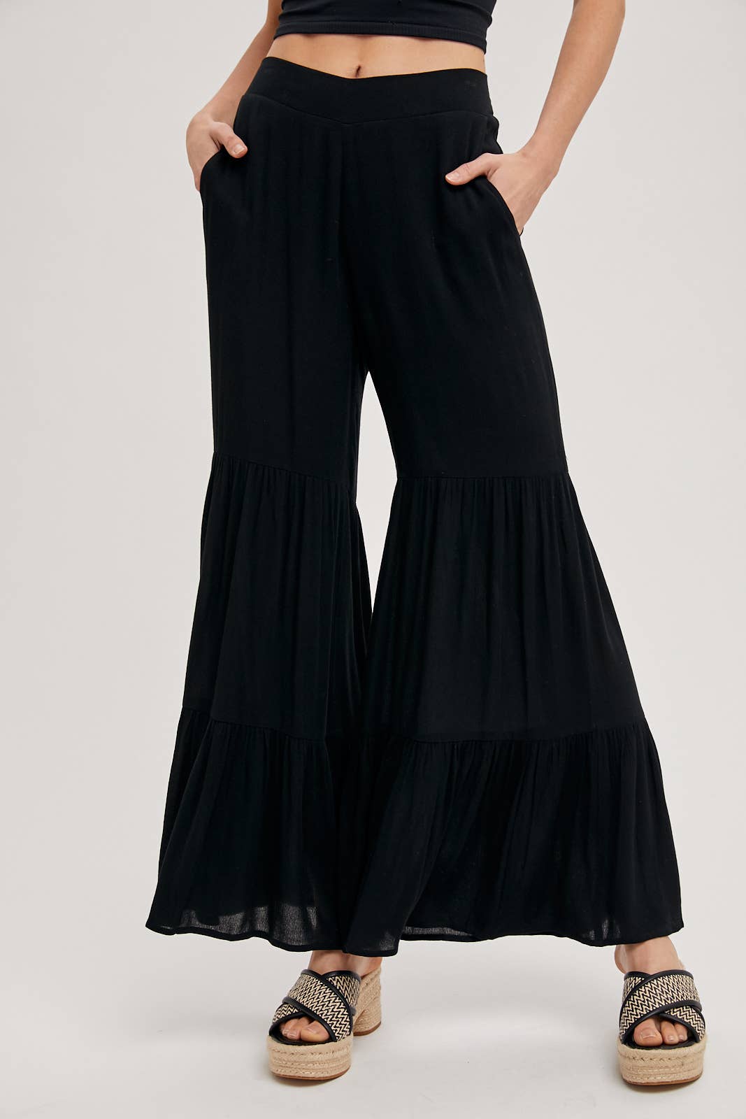 TIERED WIDE LEG PANTS NO LINING