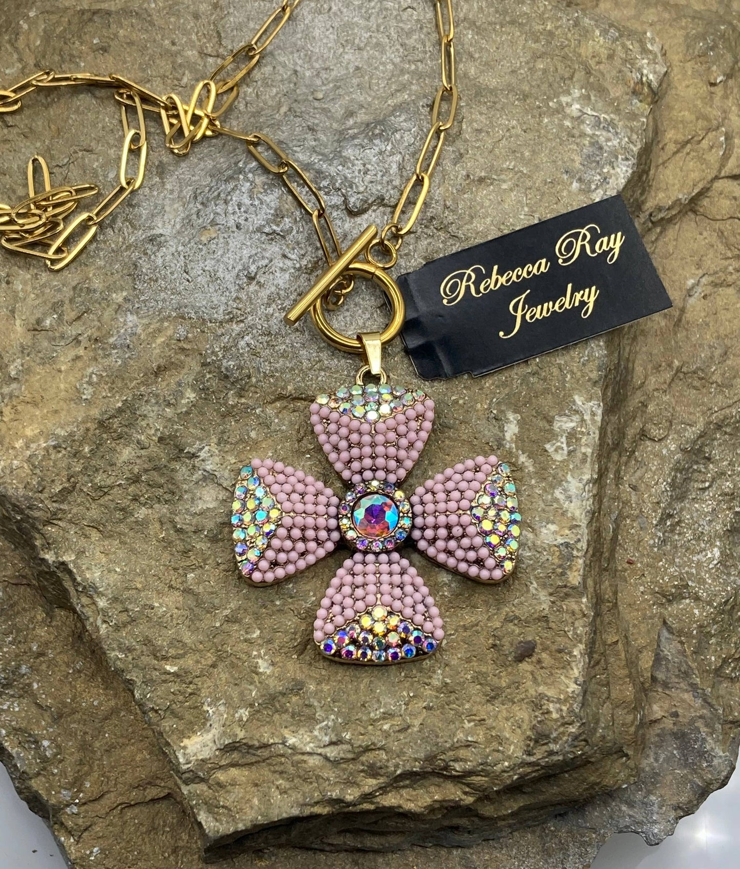 Boho Pink Floral Charm Necklace