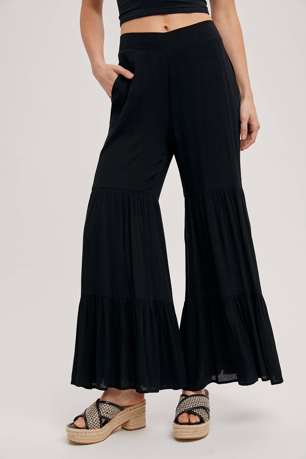 TIERED WIDE LEG PANTS NO LINING