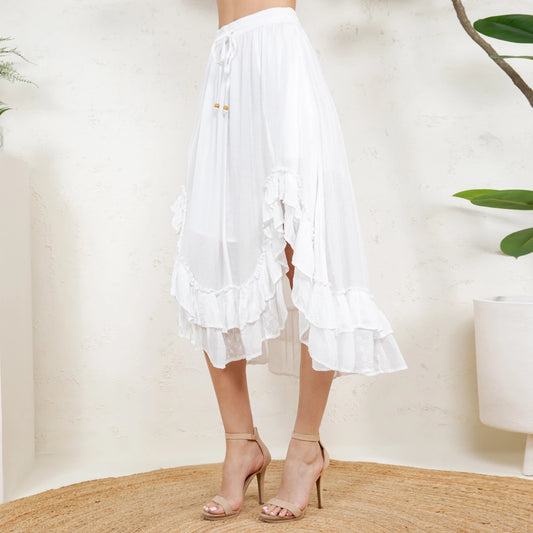 Rustic Bohemian: Asymmetrical Embroidered Midi Skirt