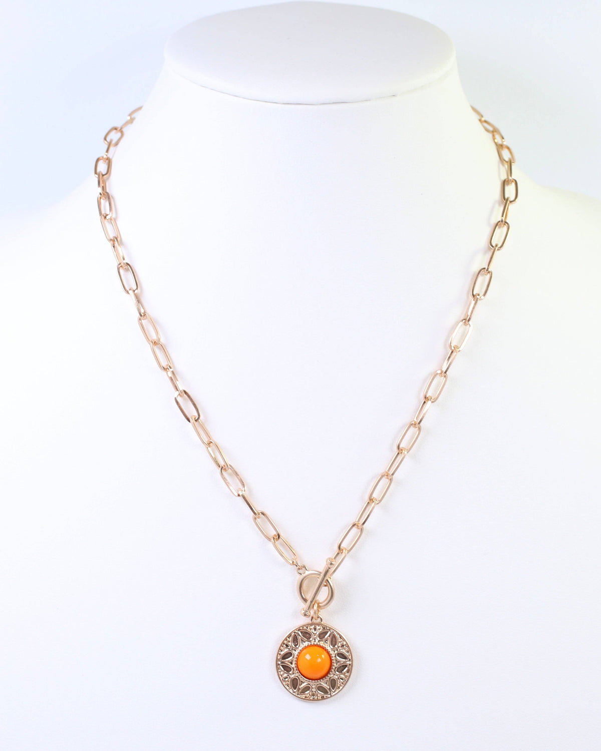 Terrace Circle Drop Toggle Necklace Orange