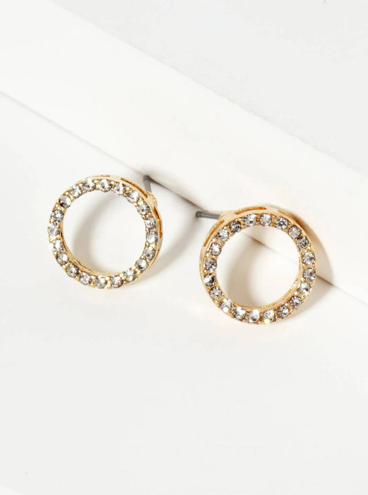 Minimalist Crystal-Pave Cutout Circle Stud Earrings 13mm