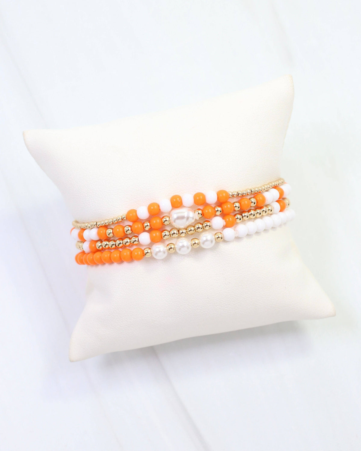 Josie Beaded Bracelet Set Orange White