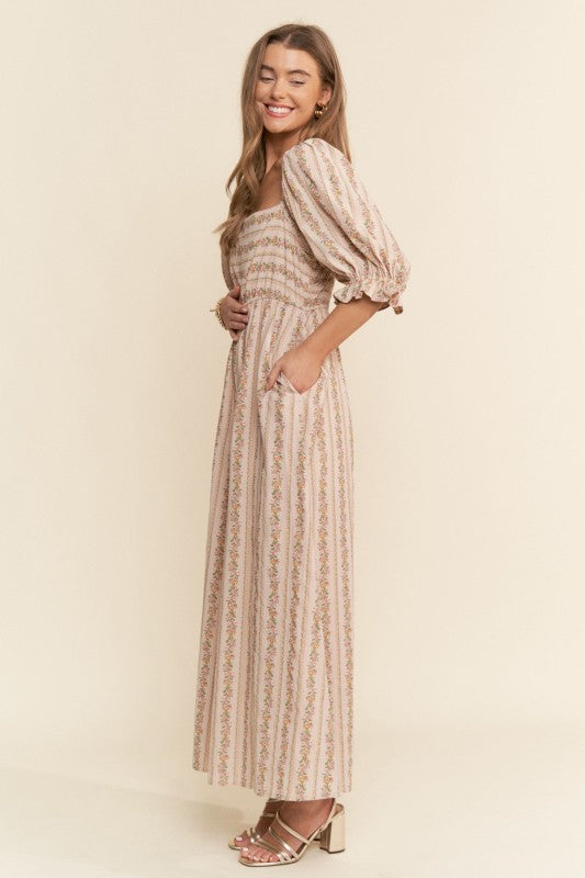 Stripe Floral Pattern Jumpsuit