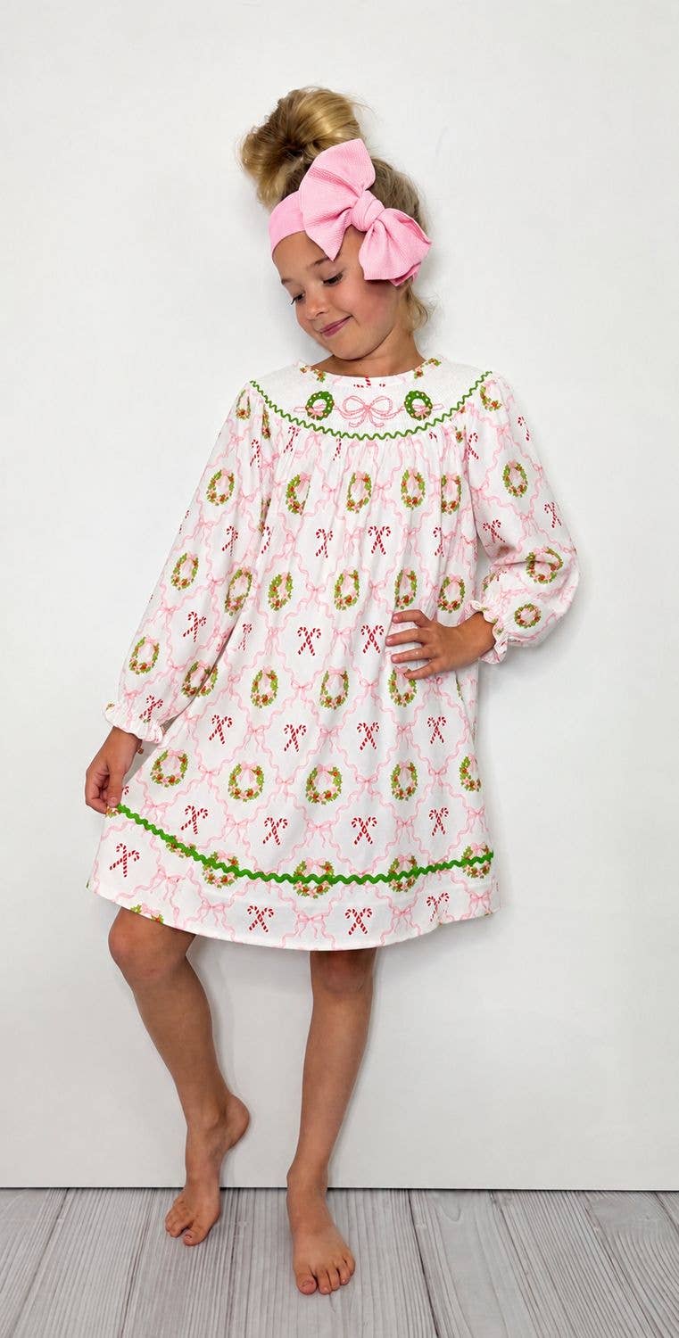 Coquette Wreath Smocked Girls Dress