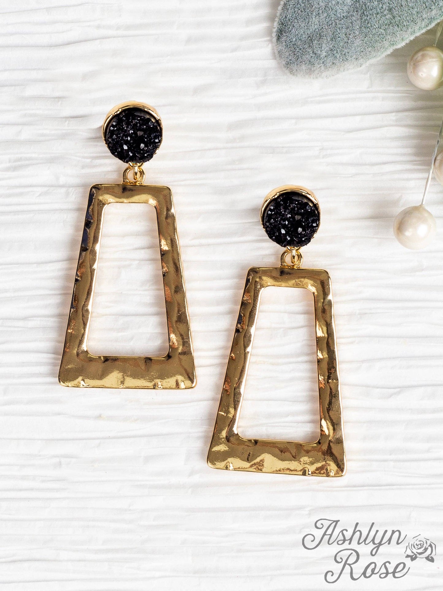 Don't Box Me In Gold Rectangular Hoops with Raw Stud, Black