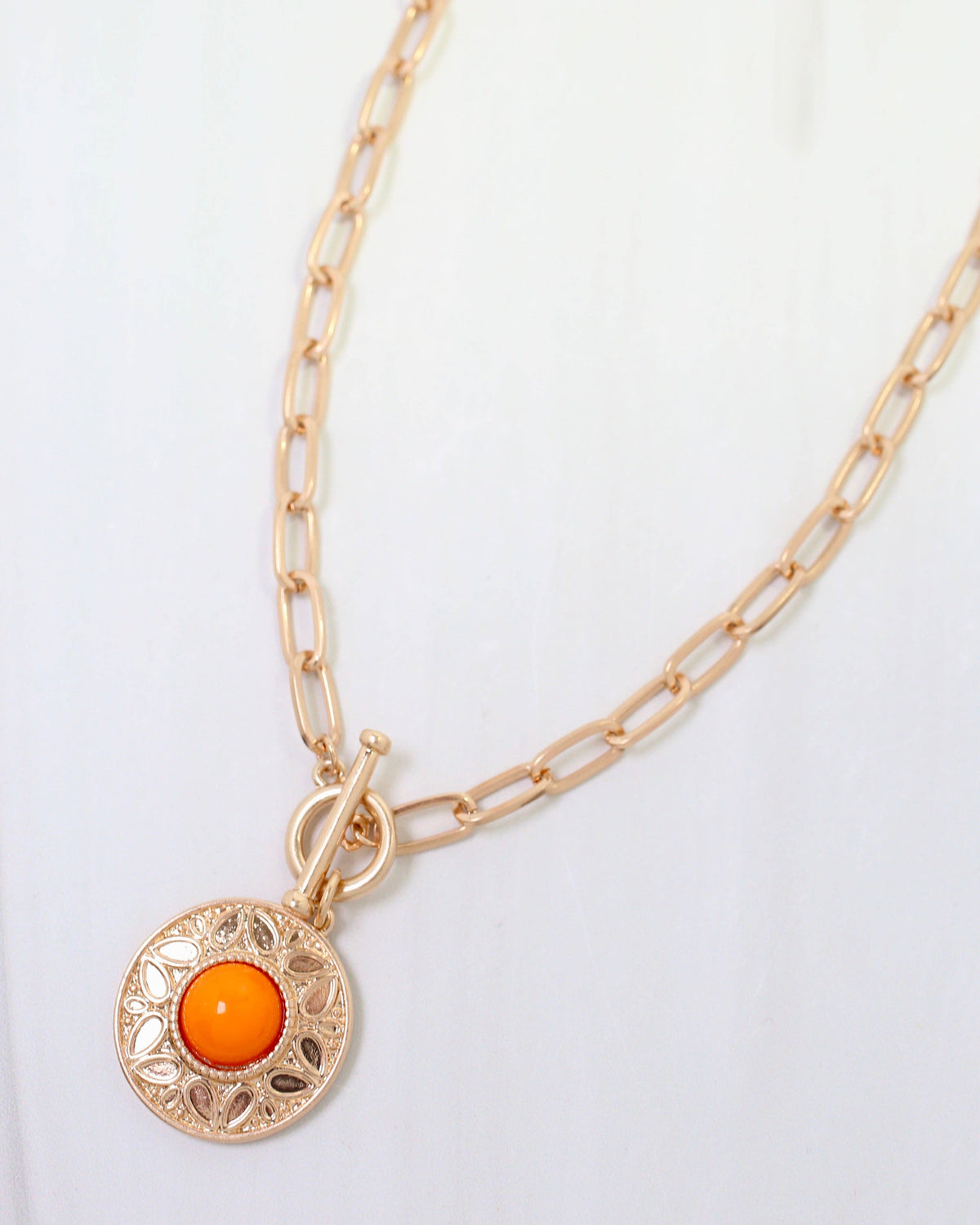 Terrace Circle Drop Toggle Necklace Orange
