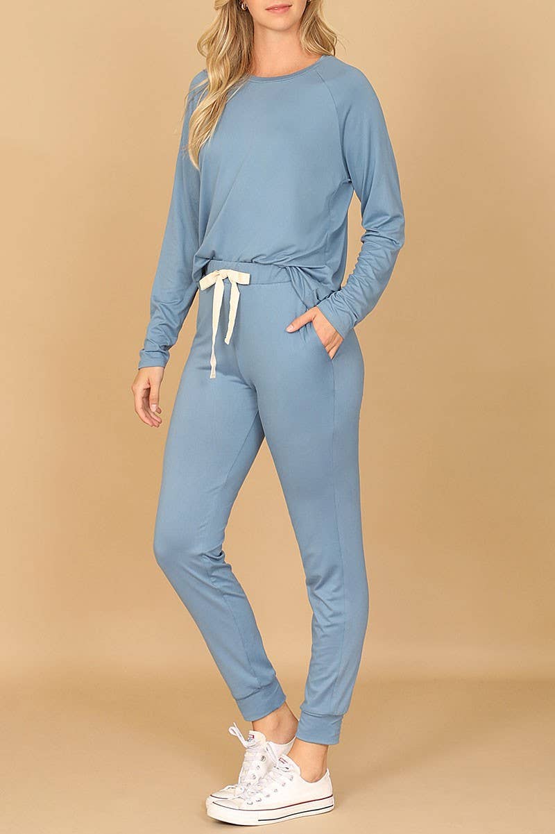 LONG SLEEVE TOP AND JOGGERS SET WITH SELF TIE