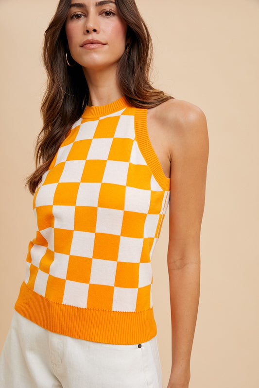 Gameday Checkerboard Halter Neck Sweater Top