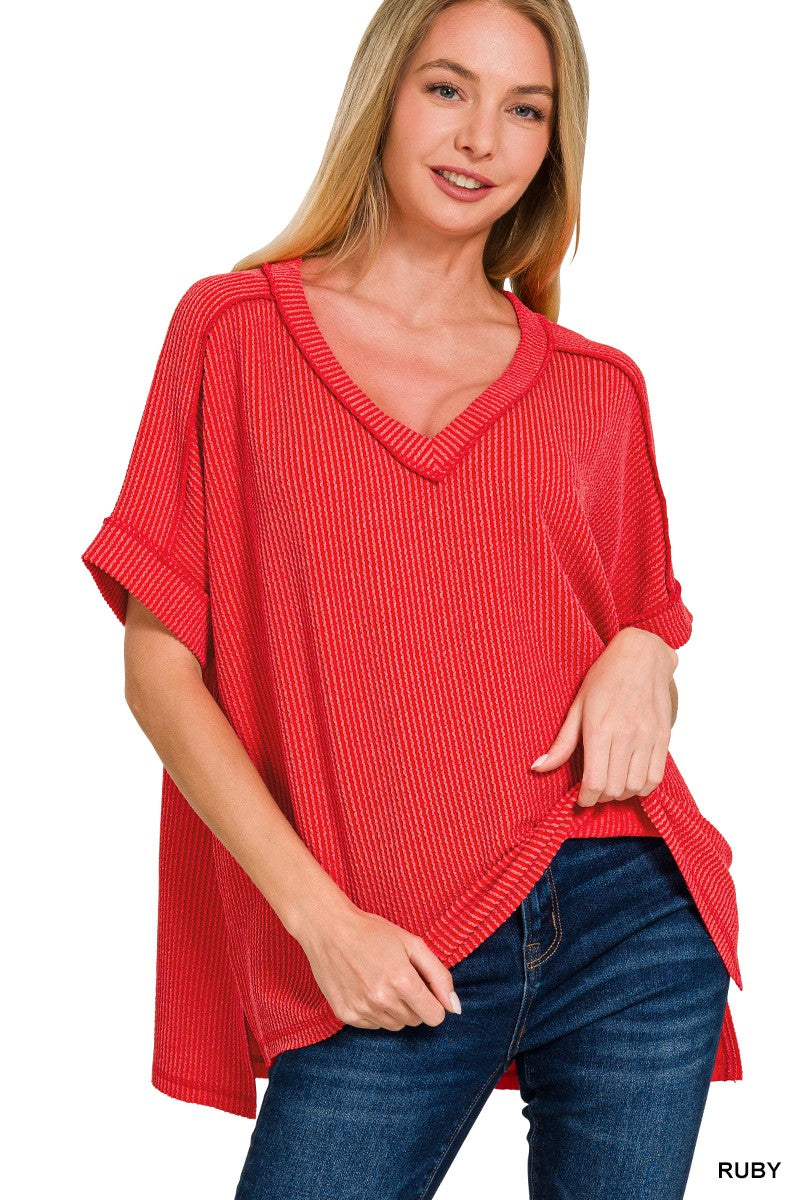 Raised Ribbed V Neck