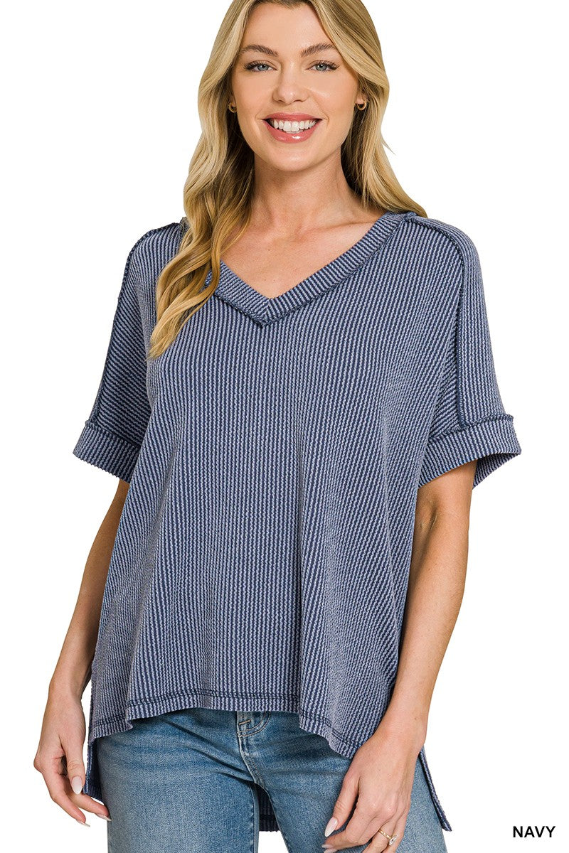 Raised Ribbed V Neck