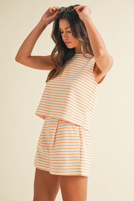 Gameday Striped Knit Sleeveless Top & Shorts Set