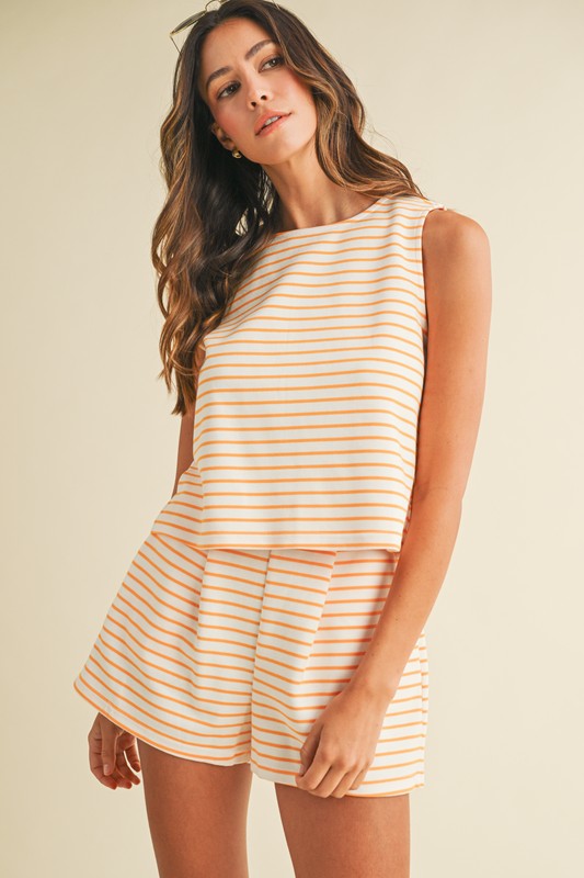 Gameday Striped Knit Sleeveless Top & Shorts Set