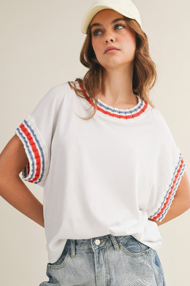 Contrast Stripe Trim Pullover