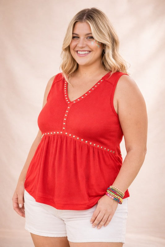 Studded Waffle Babydoll Tank