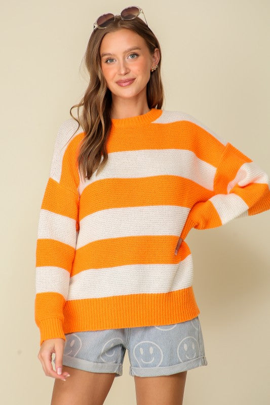 Oversized Stripe Crewneck Sweater