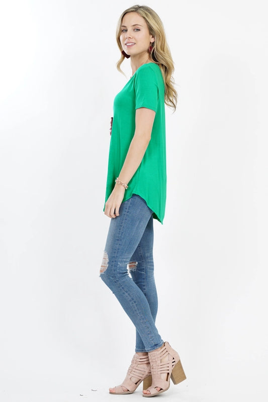 Short Sleeve Round Hem V Neck Top