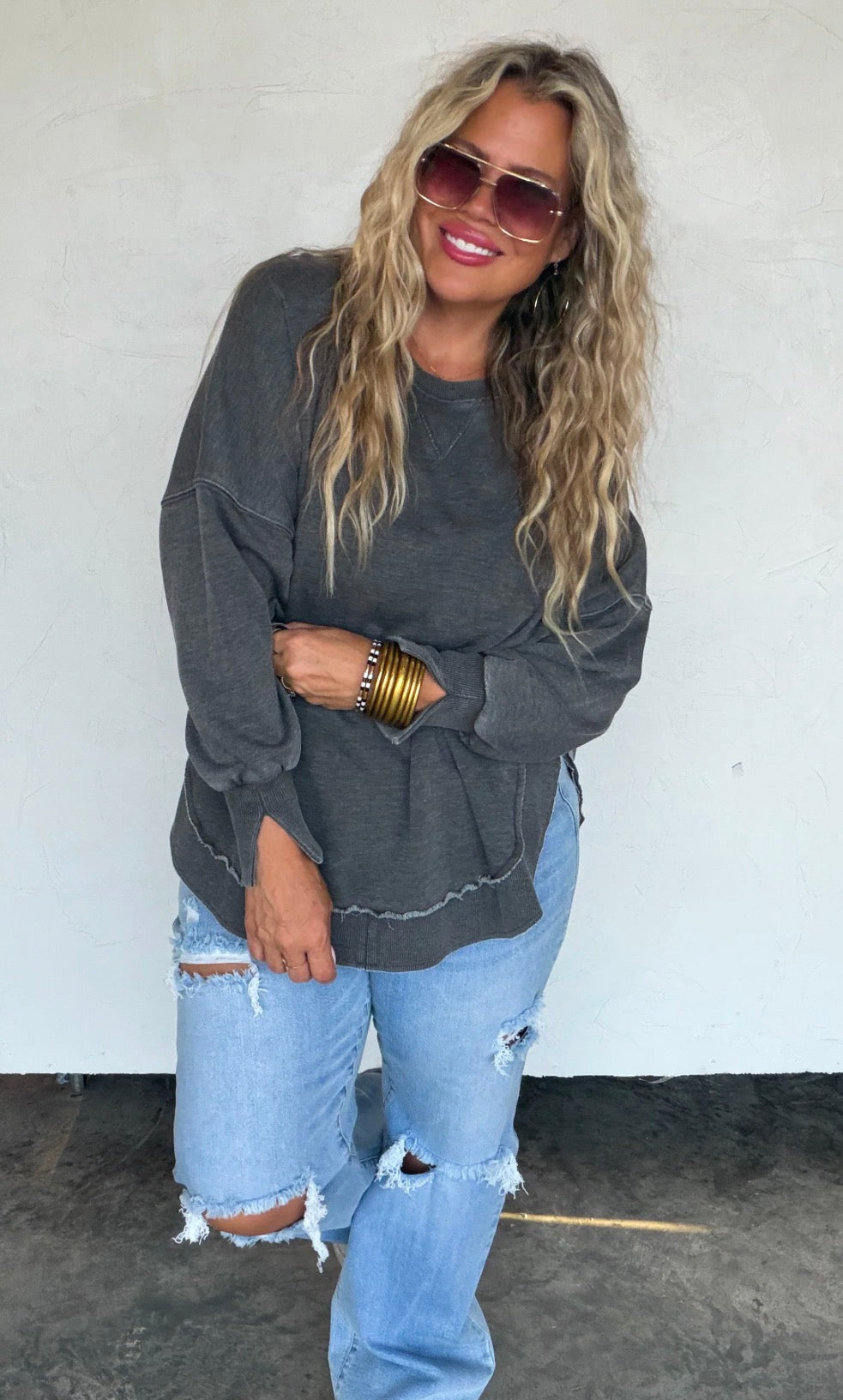 Split side washed sweatshirt