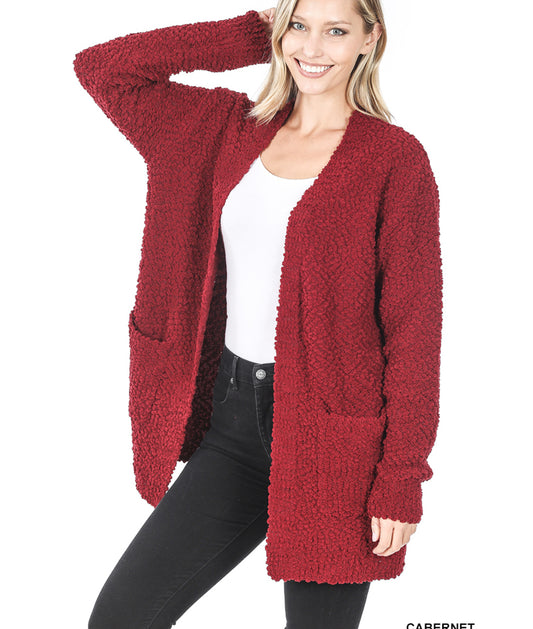 Popcorn Sweater Cardigan with Pockets