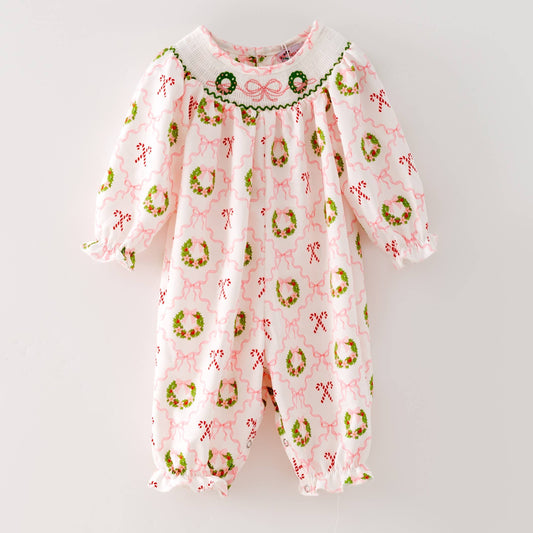 Coquette Wreath Smocked Baby Romper