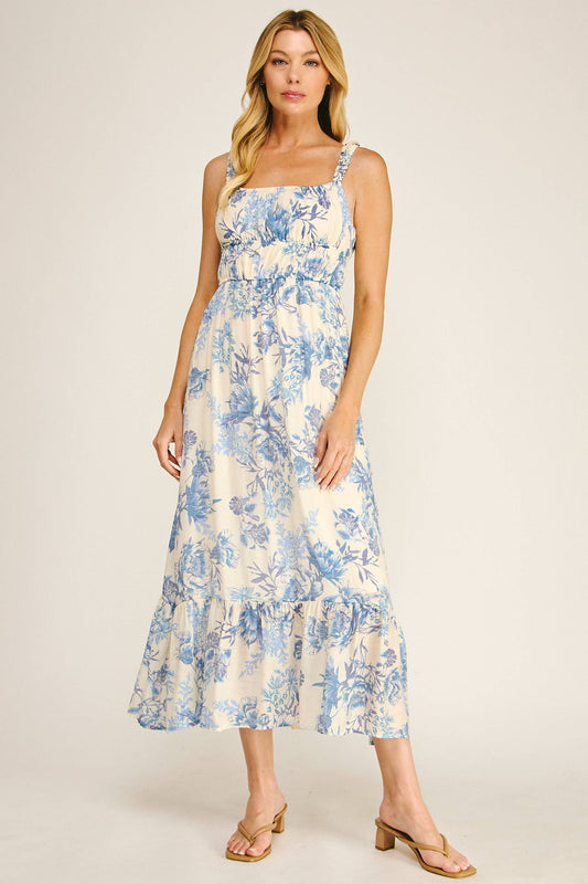 SOFT BLUE FLORAL JULIETTE FLOWY MIDAXI DRESS