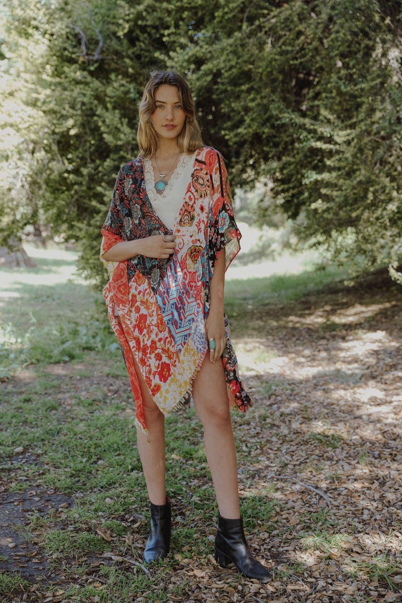 Boho Floral Patchwork Kimono - Flowy Color Statement 😍