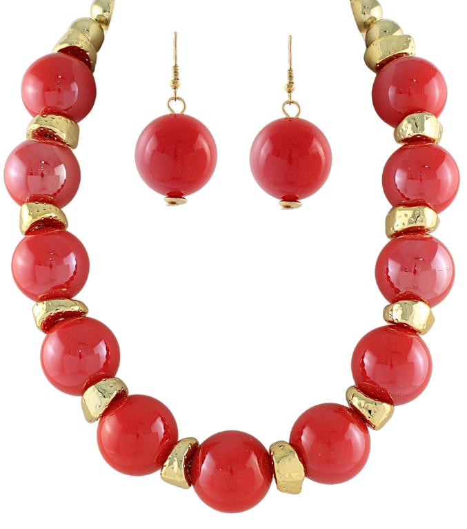 30mm Ball & Metal Nugget Necklace and Earrings